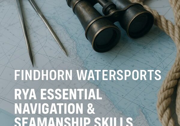 Online navigation course ad with binoculars and map